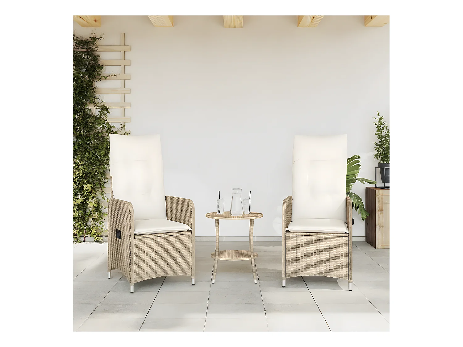 Lot de 2 Chaises inclinables de jardin et coussins beige rotin FR88814