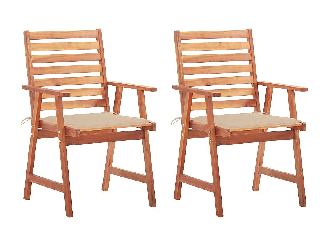 Lot de 2 Chaises à dîner de jardin avec coussins Acacia massif FR30387