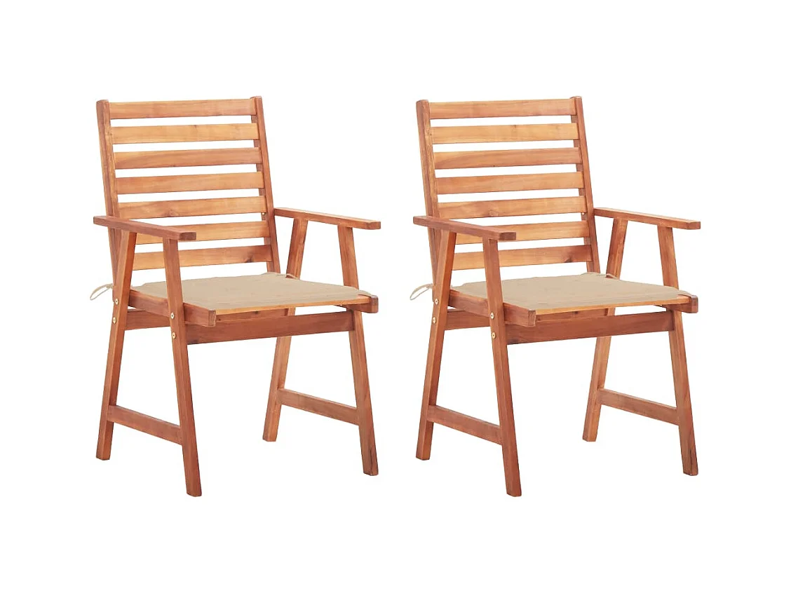 Lot de 2 Chaises à dîner de jardin avec coussins Acacia massif FR30387
