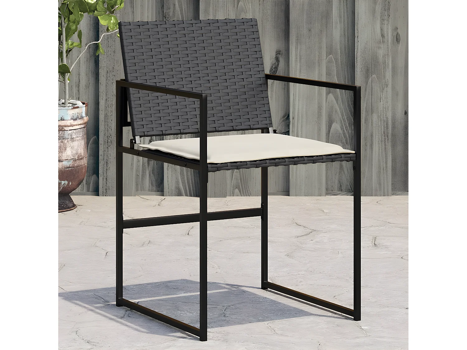 Lot de 4 Chaises de jardin avec coussins noir résine tressée FR79931