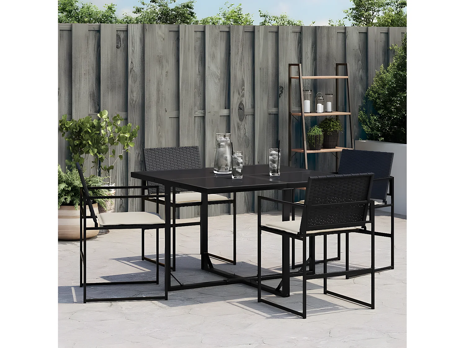 Lot de 4 Chaises de jardin avec coussins noir résine tressée FR79931