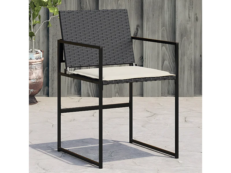 Lot de 4 Chaises de jardin avec coussins noir résine tressée FR79931