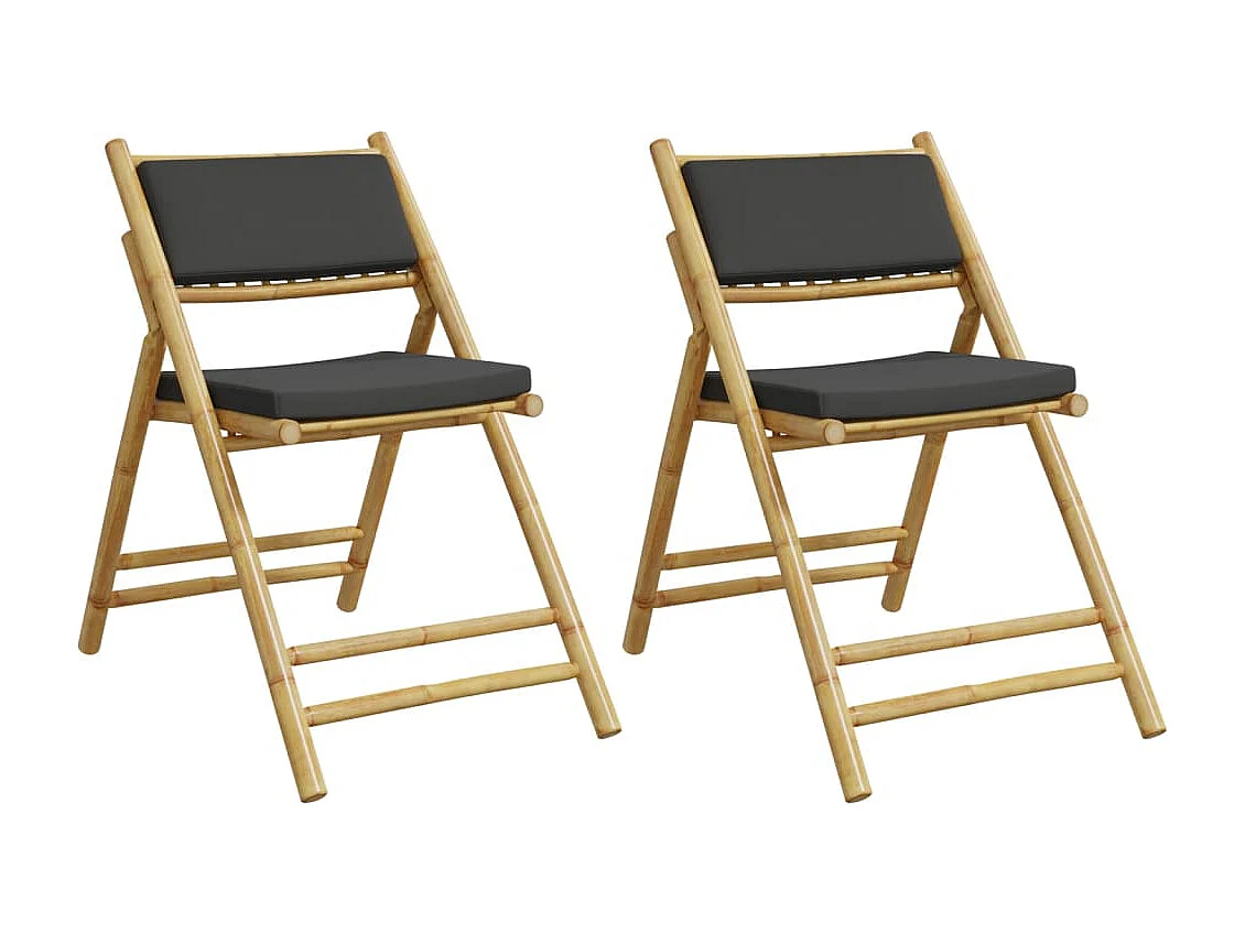 2pcs cadeiras bistrô dobráveis c/ almofadões cinza escuro bambu PT388732