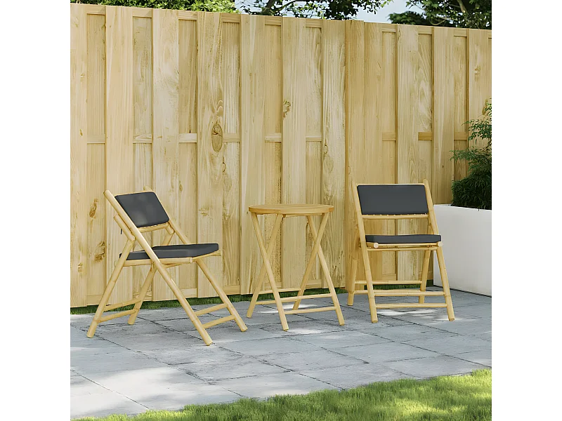 Lot de 2 Chaises de bistro pliantes coussins gris foncé bambou FR20188