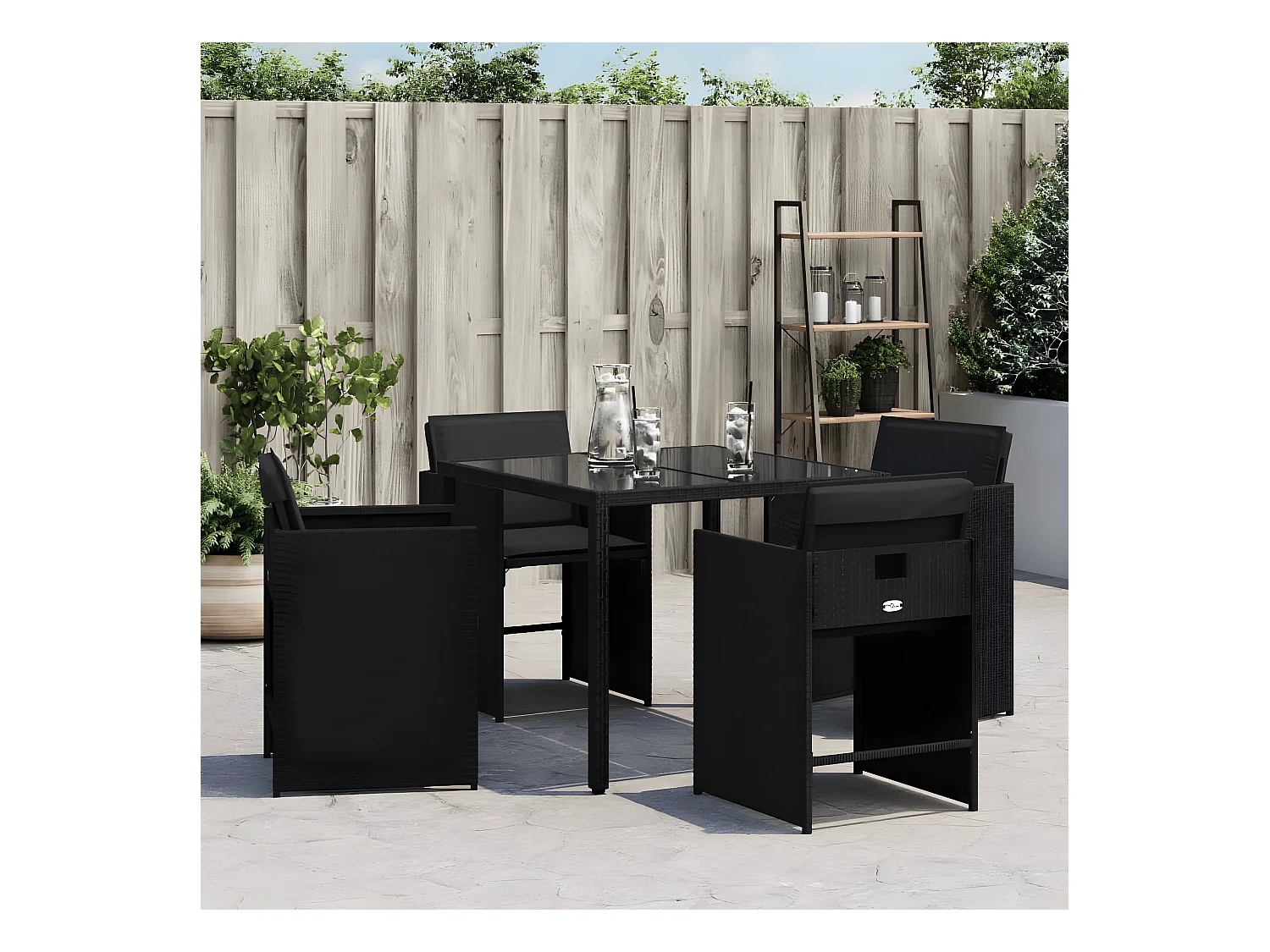 Lot de 4 Chaises de jardin avec coussins noir résine tressée FR91258