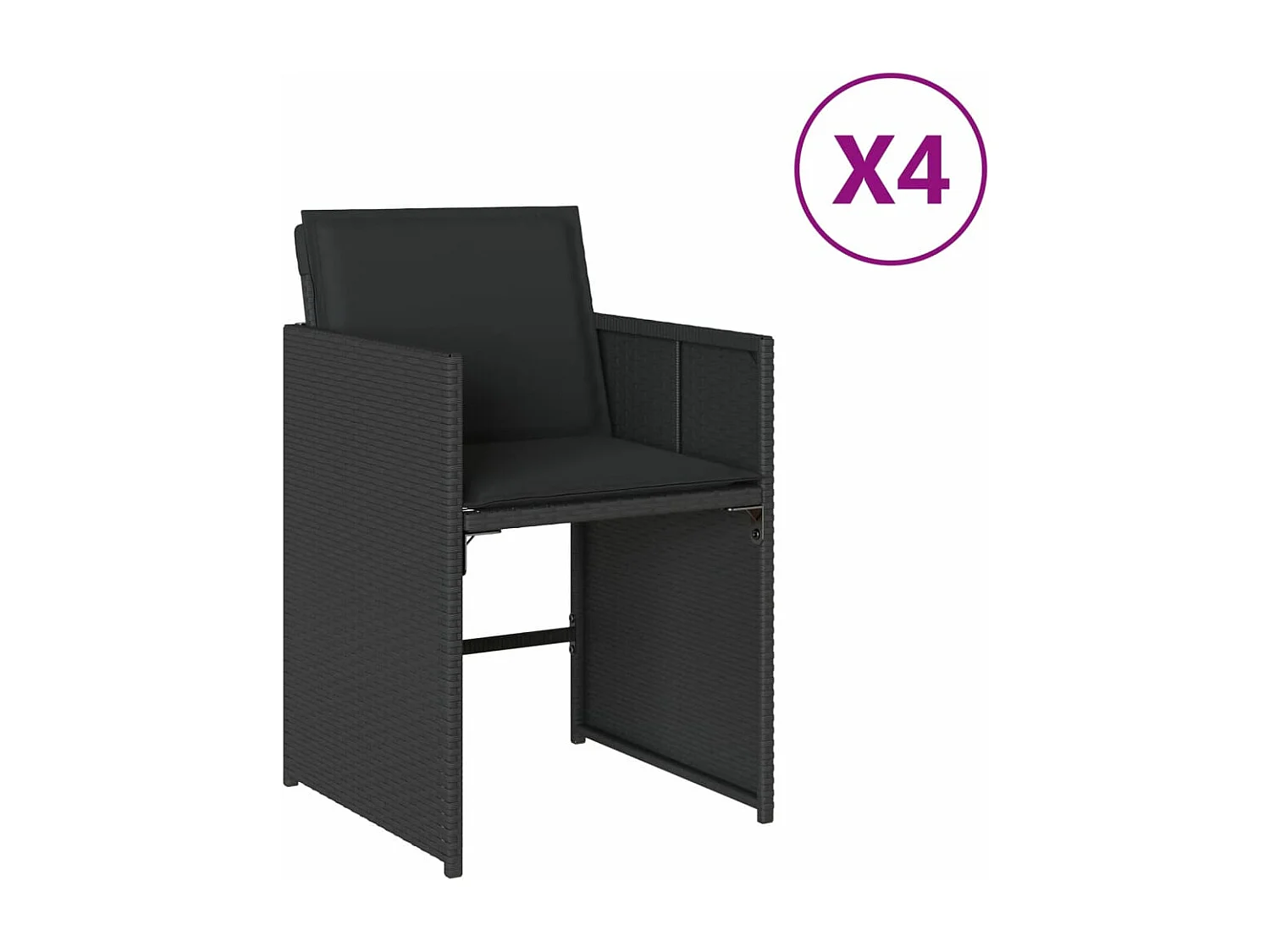 Lot de 4 Chaises de jardin avec coussins noir résine tressée FR91258