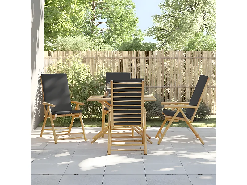 Lot de 4 Chaises de bistro pliantes coussins gris foncé bambou FR32501