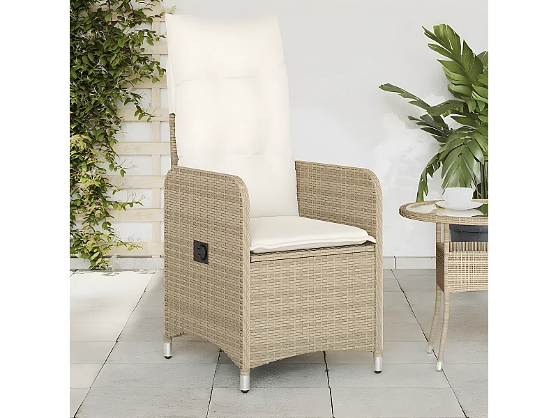 Chaise inclinable de jardin avec coussins beige résine tressée FR91341