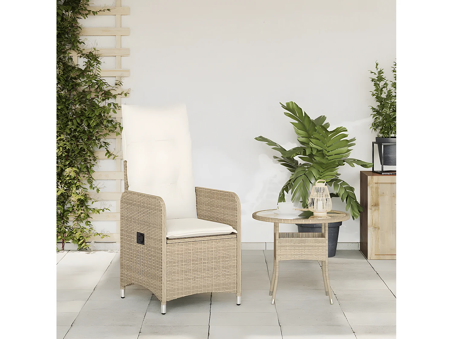 Chaise inclinable de jardin avec coussins beige résine tressée FR91341
