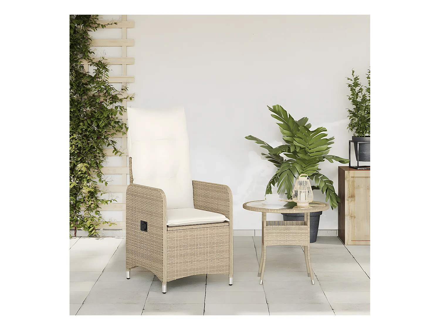 Chaise inclinable de jardin avec coussins beige résine tressée FR91341