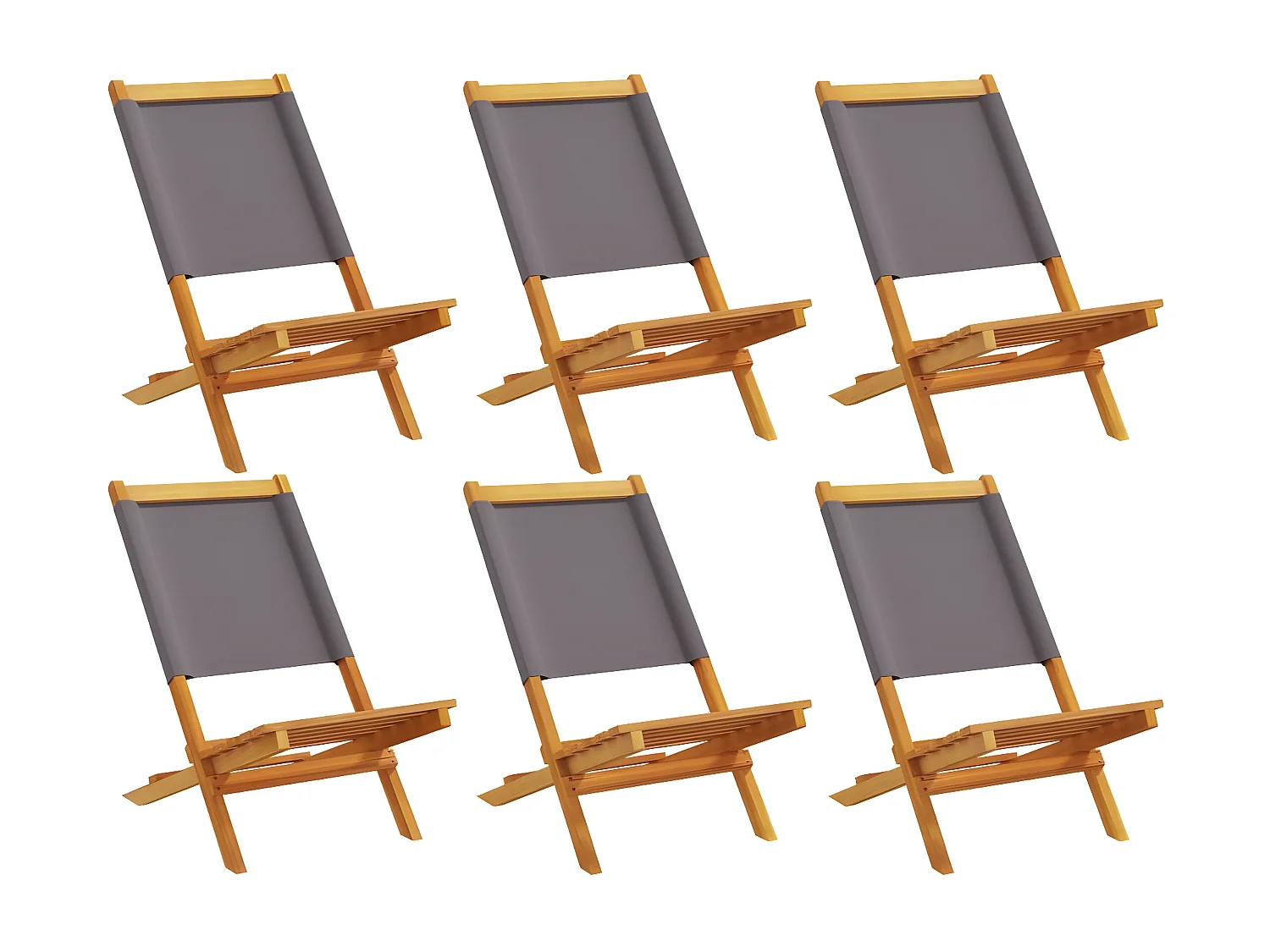 Lot de 6 Chaises de jardin pliantes tissu et bois massif FR56953