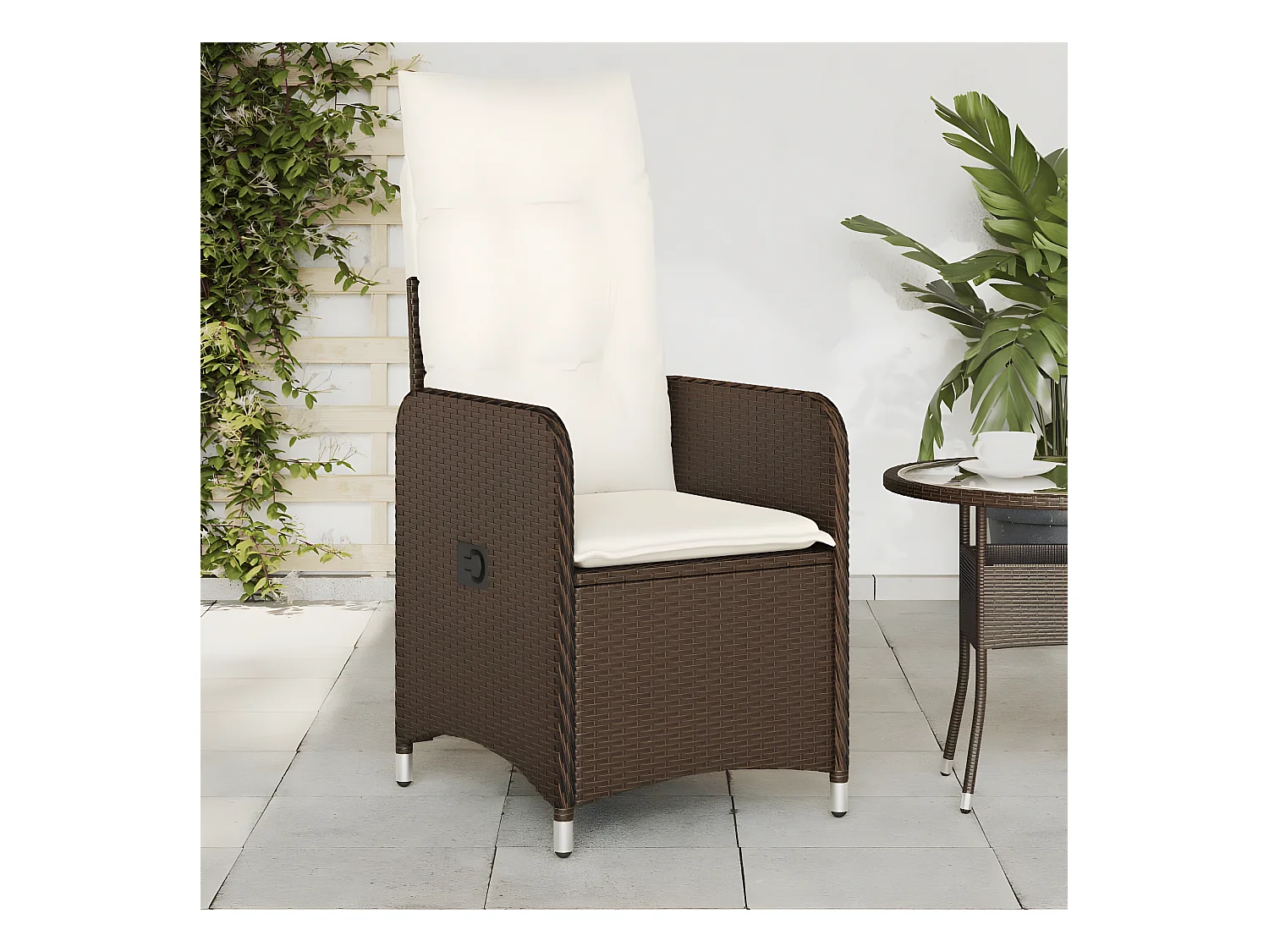 Lot de 2 Chaises inclinables de jardin et coussins marron rotin FR10654