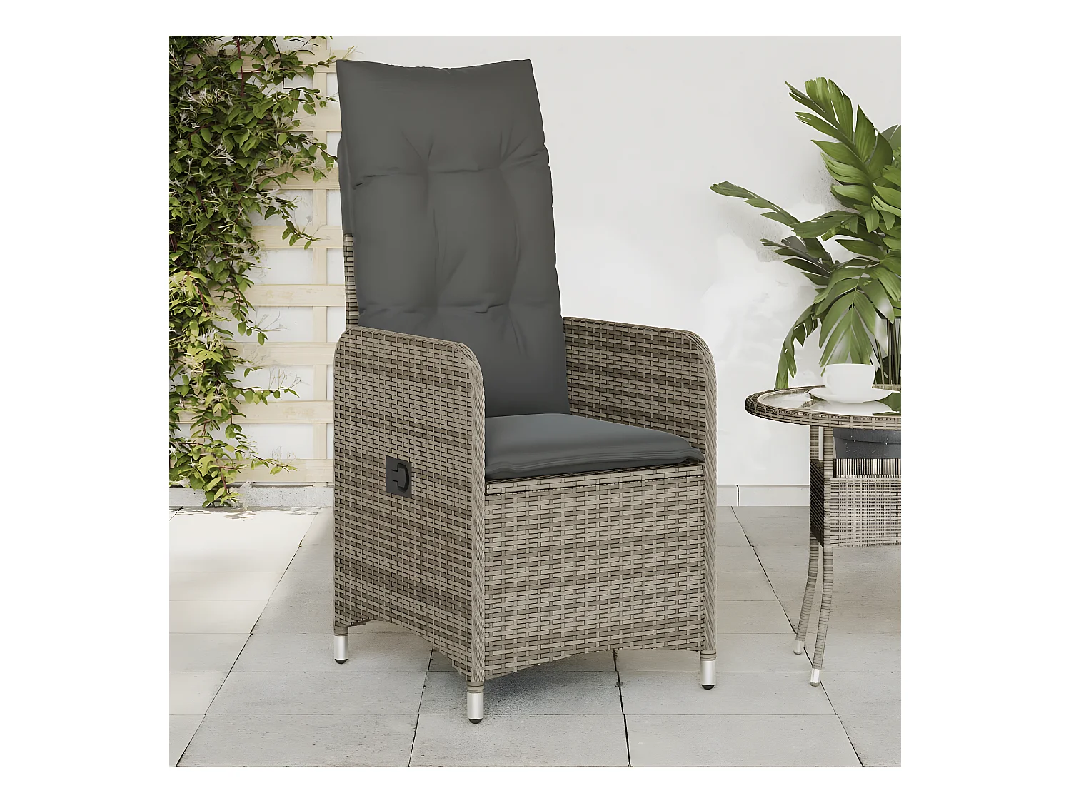 Lot de 2 Chaises inclinables de jardin et coussins gris rotin FR50271