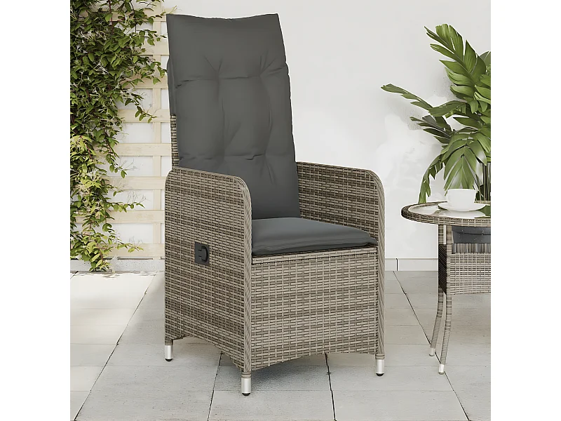 Lot de 2 Chaises inclinables de jardin et coussins gris rotin FR50271