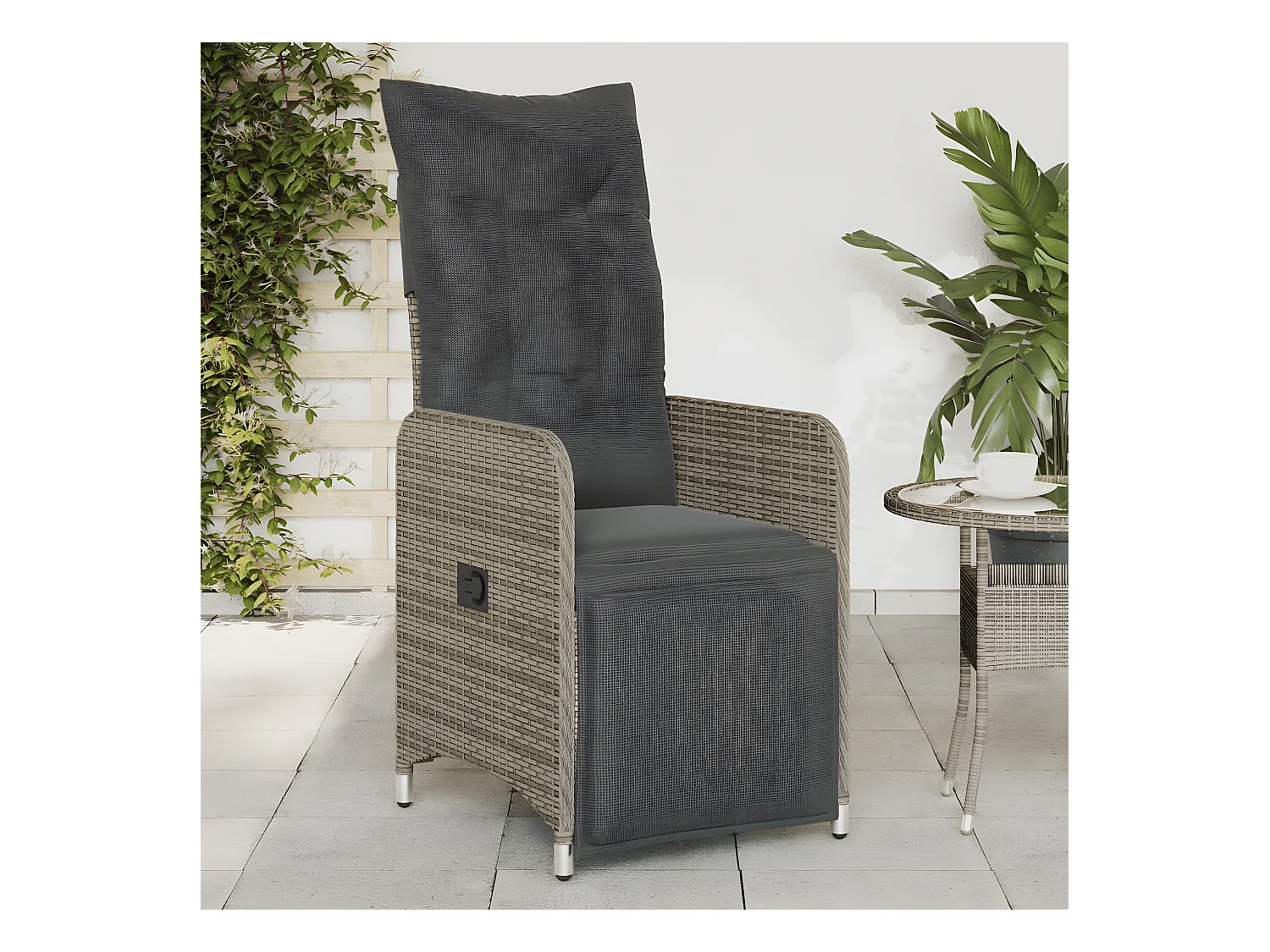 Chaise inclinable de jardin avec coussins gris résine tressée FR45810
