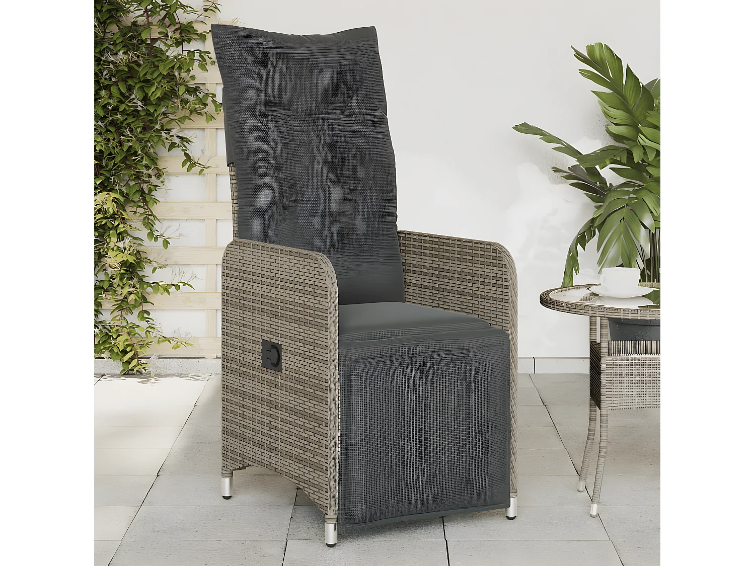 Chaise inclinable de jardin avec coussins gris résine tressée FR45810