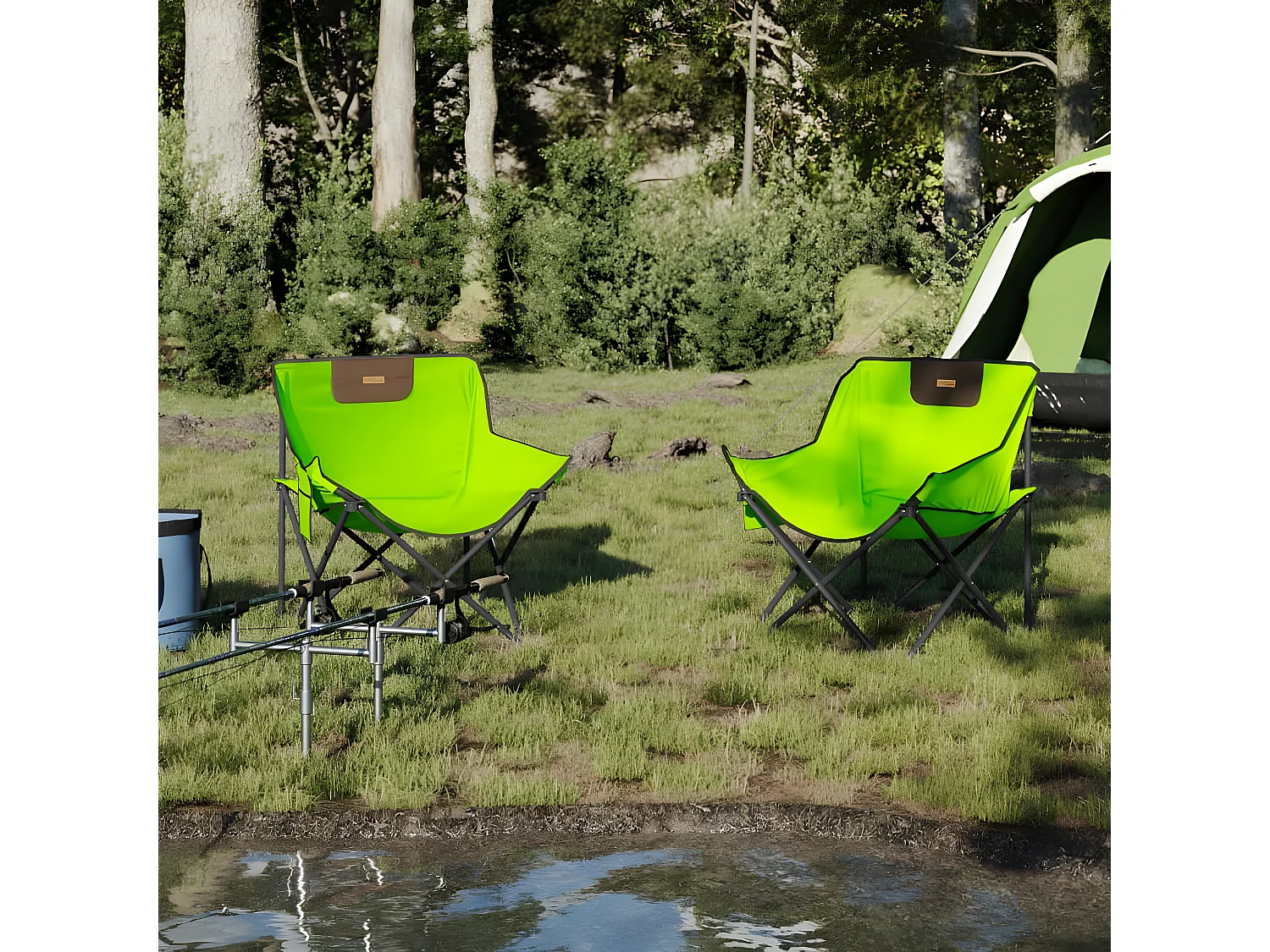 Juego de 2 Sillas de camping con bolsillo plegables verde ES158170