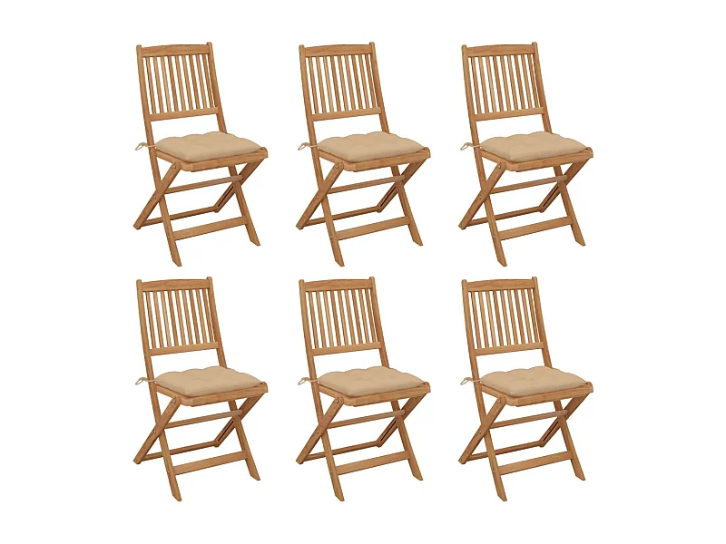 Lot de 6 Chaises pliables de jardin avec coussins Bois d'acacia FR71250