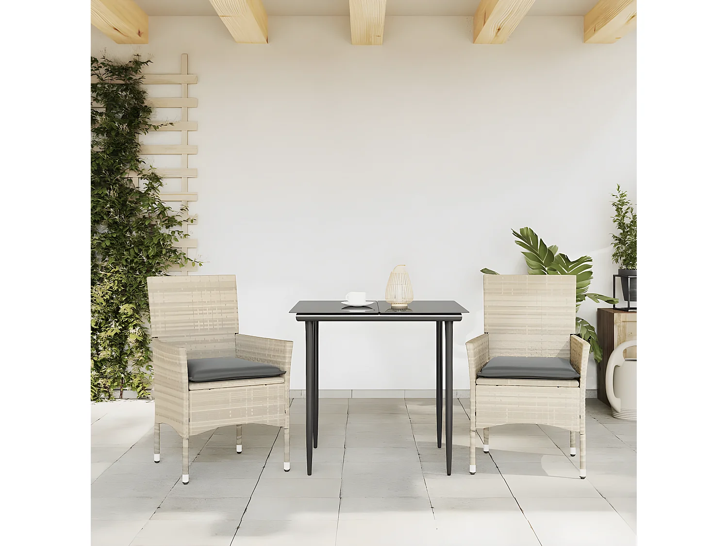 Lot de 2 Chaises de jardin coussins gris clair résine tressée FR11004