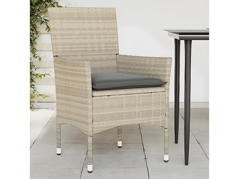 Lot de 2 Chaises de jardin coussins gris clair résine tressée FR11004