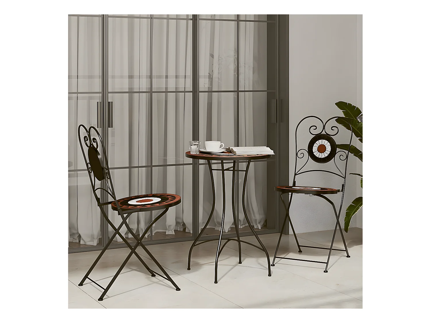Lot de 2 Chaises de bistro pliables terre cuite et blanc céramique FR32312