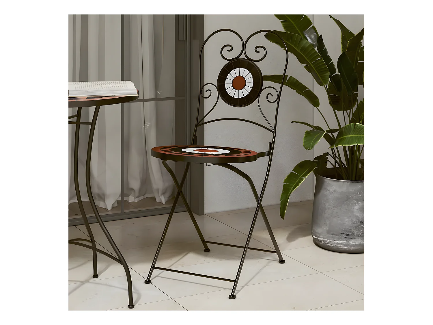 Lot de 2 Chaises de bistro pliables terre cuite et blanc céramique FR32312