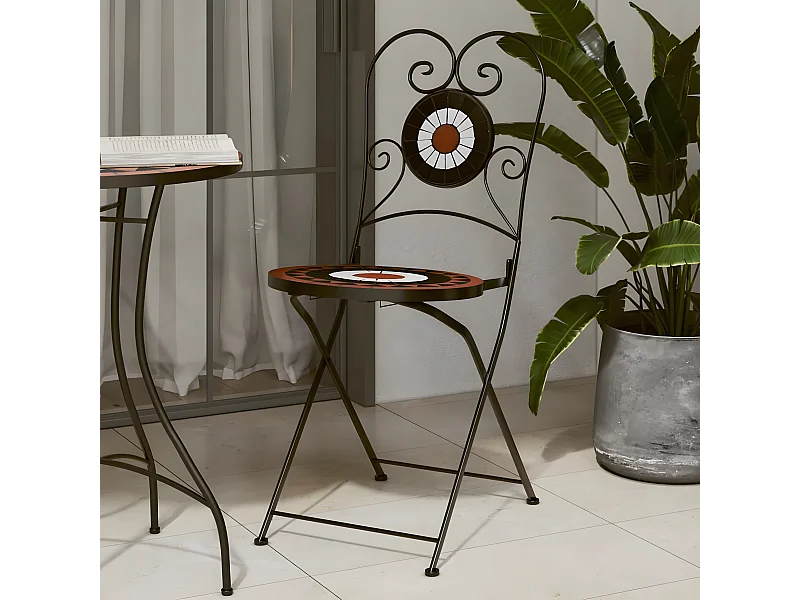 Lot de 2 Chaises de bistro pliables terre cuite et blanc céramique FR32312