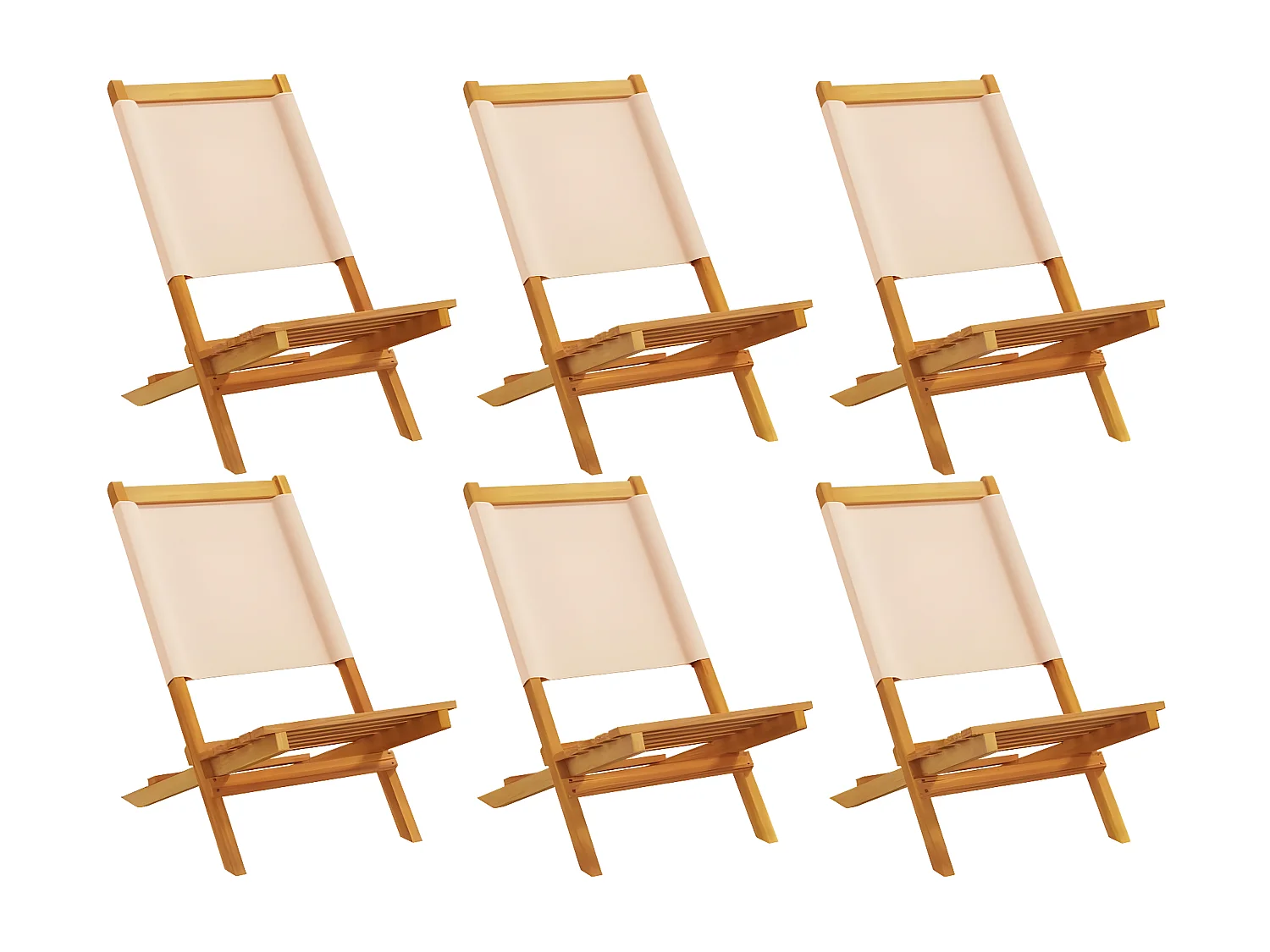 Lot de 6 Chaises de jardin pliantes beige tissu et bois massif FR75220