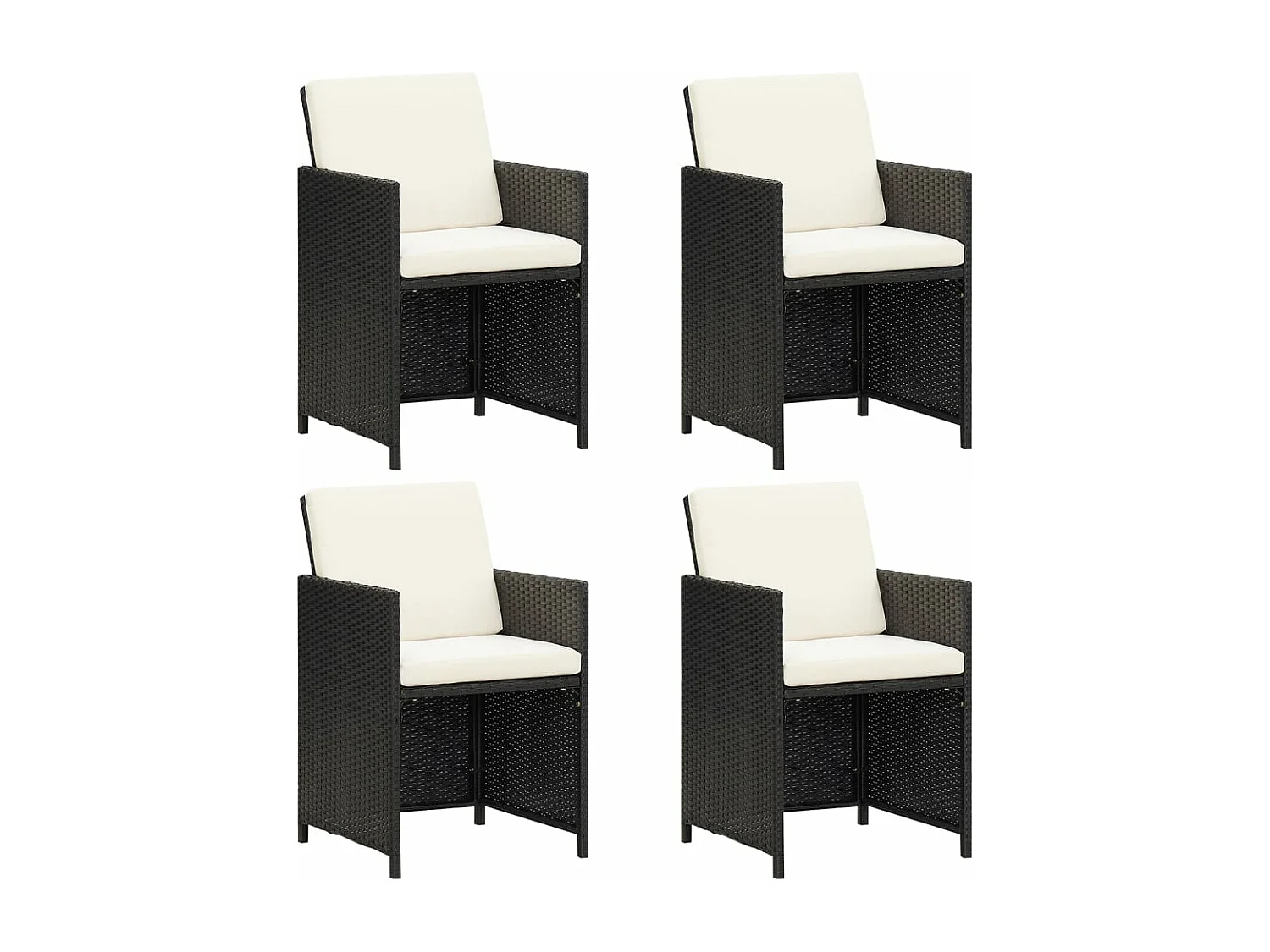 Cadeiras de jantar p/ jardim com almofadões 4 pcs vime PE preto PT275056