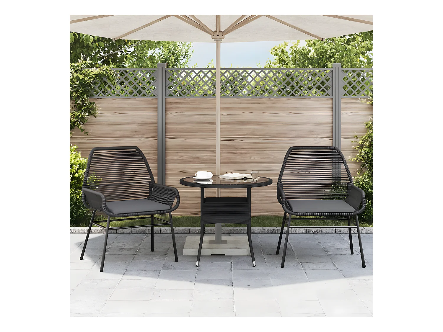 Lot de 2 Chaises de jardin avec coussins noir résine tressée FR60131