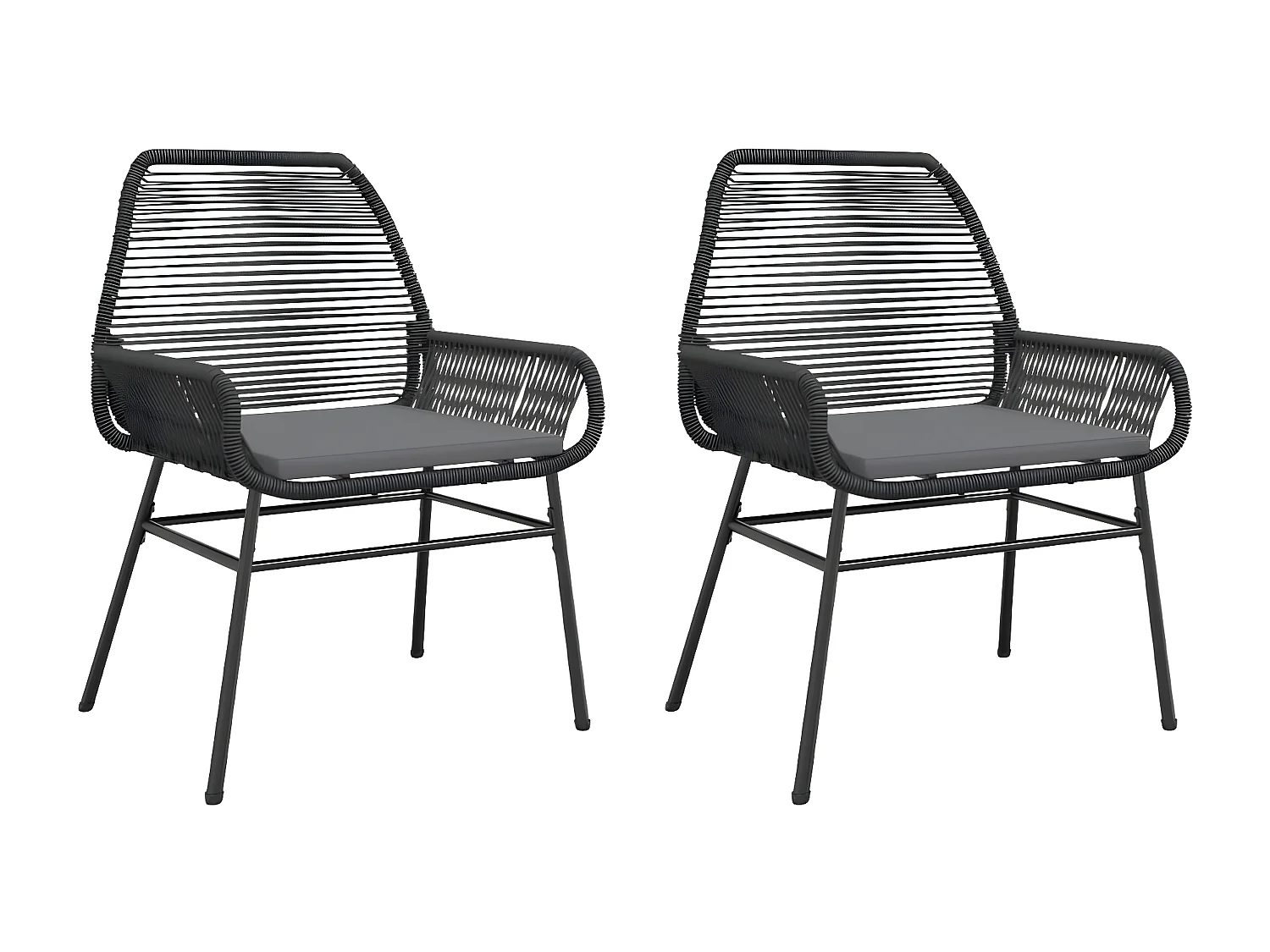Lot de 2 Chaises de jardin avec coussins noir résine tressée FR60131