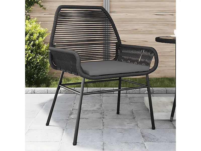 Lot de 2 Chaises de jardin avec coussins noir résine tressée FR60131