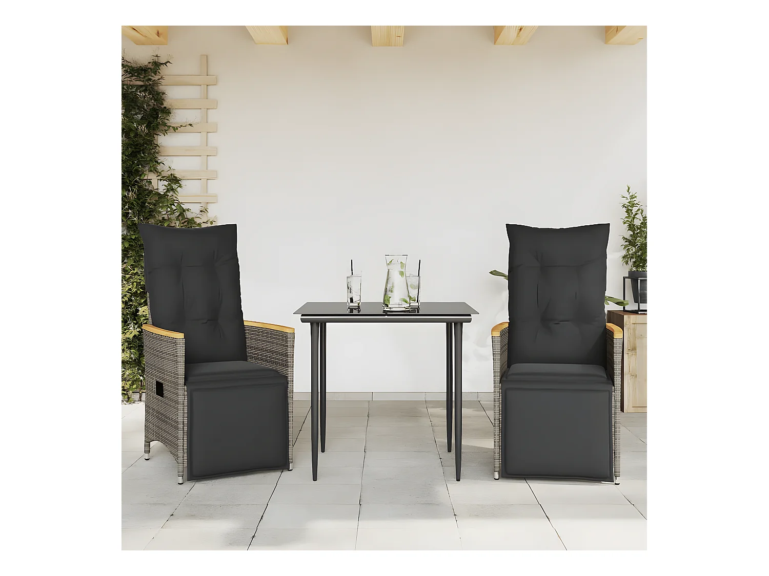 Lot de 2 Chaises inclinables de jardin et coussins gris rotin FR63065