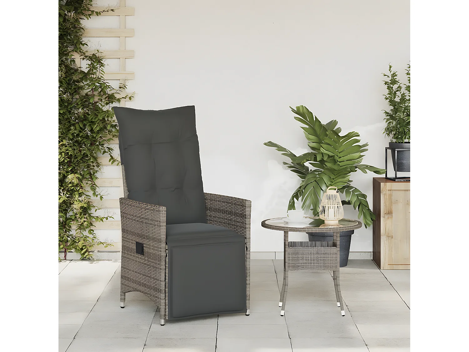 Sillón reclinable de jardín con cojines ratán sintético gris ES468236