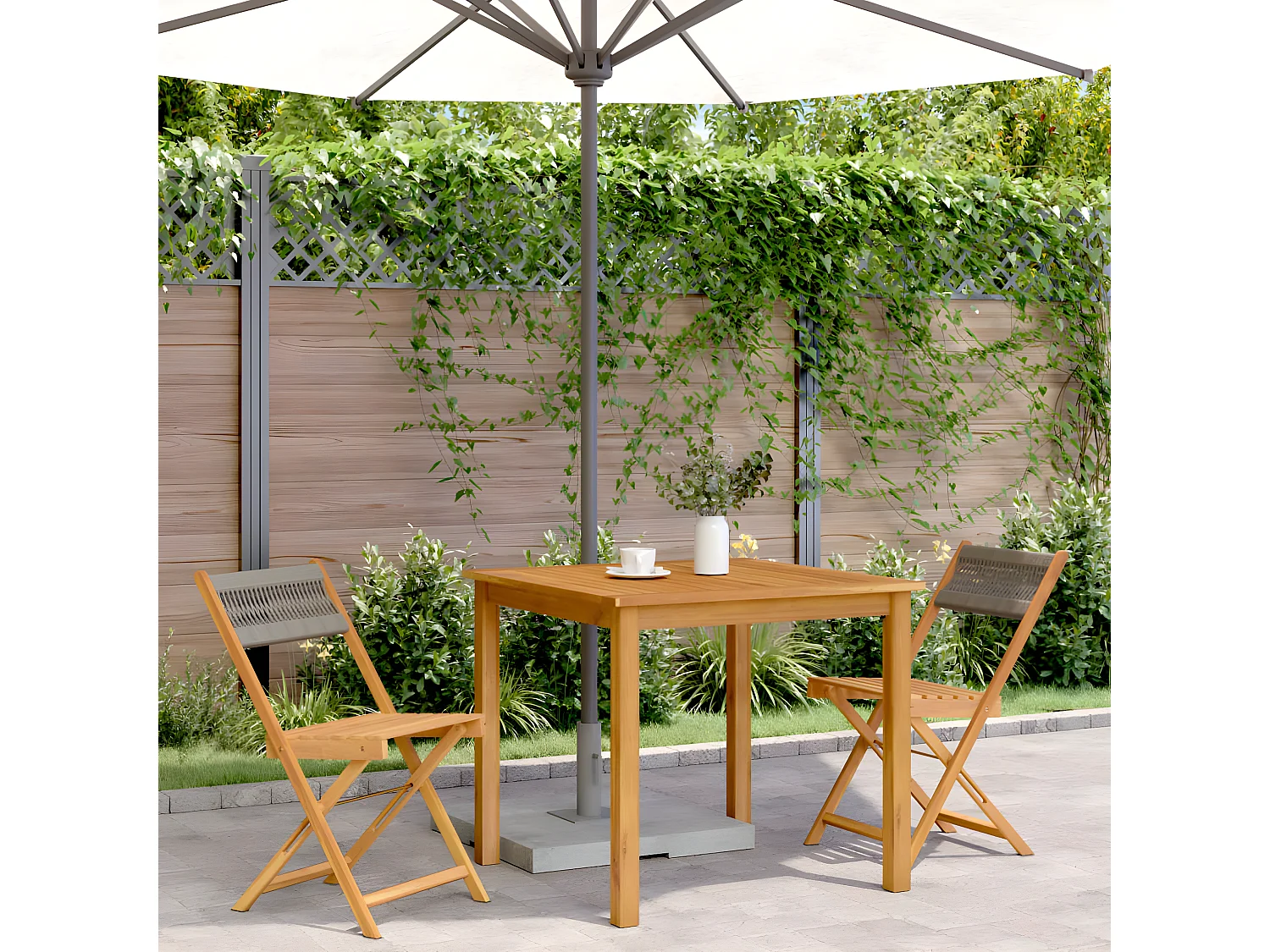 Lot de 2 Chaises de bistrot gris bois d'acacia et polypropylène FR58160