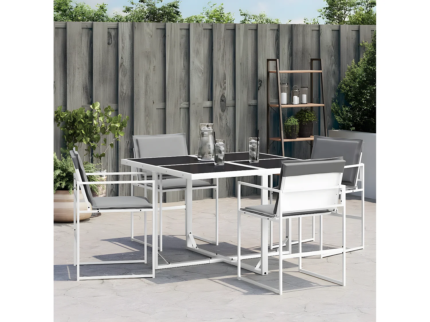 Lot de 4 Chaises de jardin avec coussins blanc acier/textilène FR51442