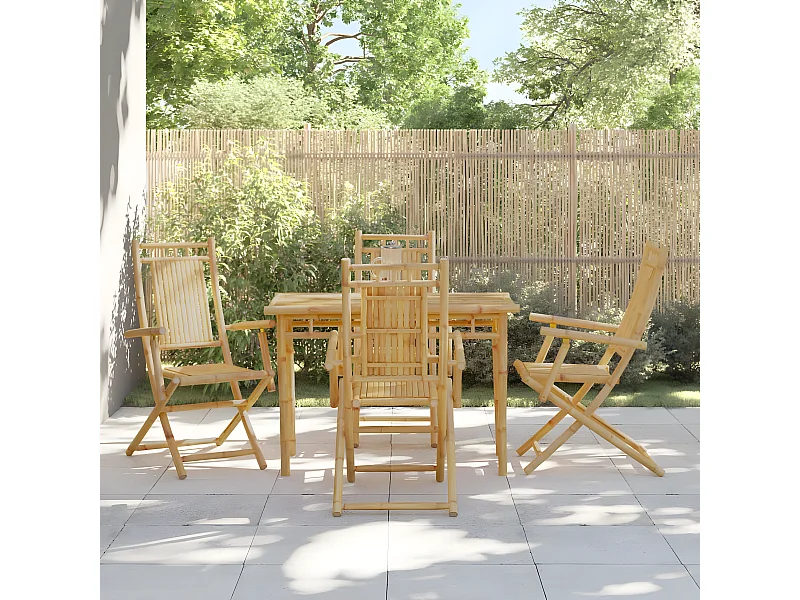 Juego de 4 Sillas de jardín plegables bambú 53x66x99 cm ES903029