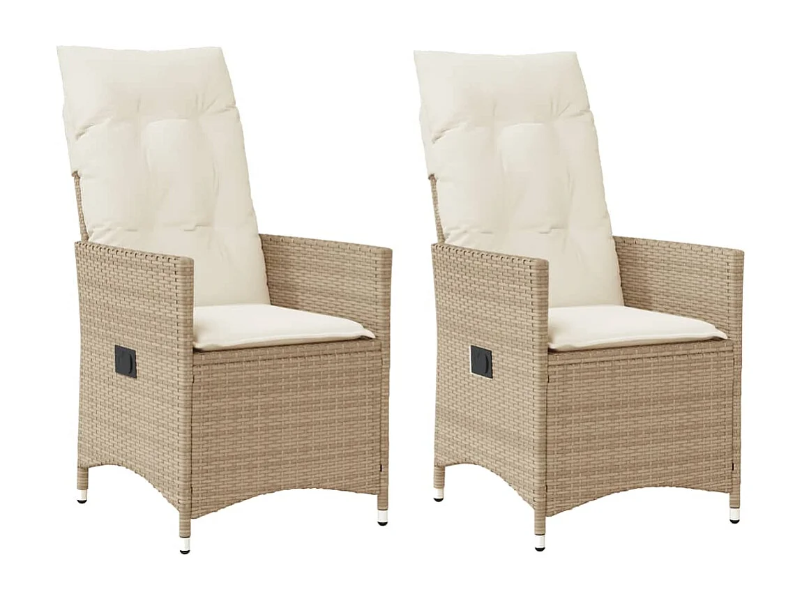 Tuinstoelen 2 st verstelbaar met kussens poly rattan beige BE636907