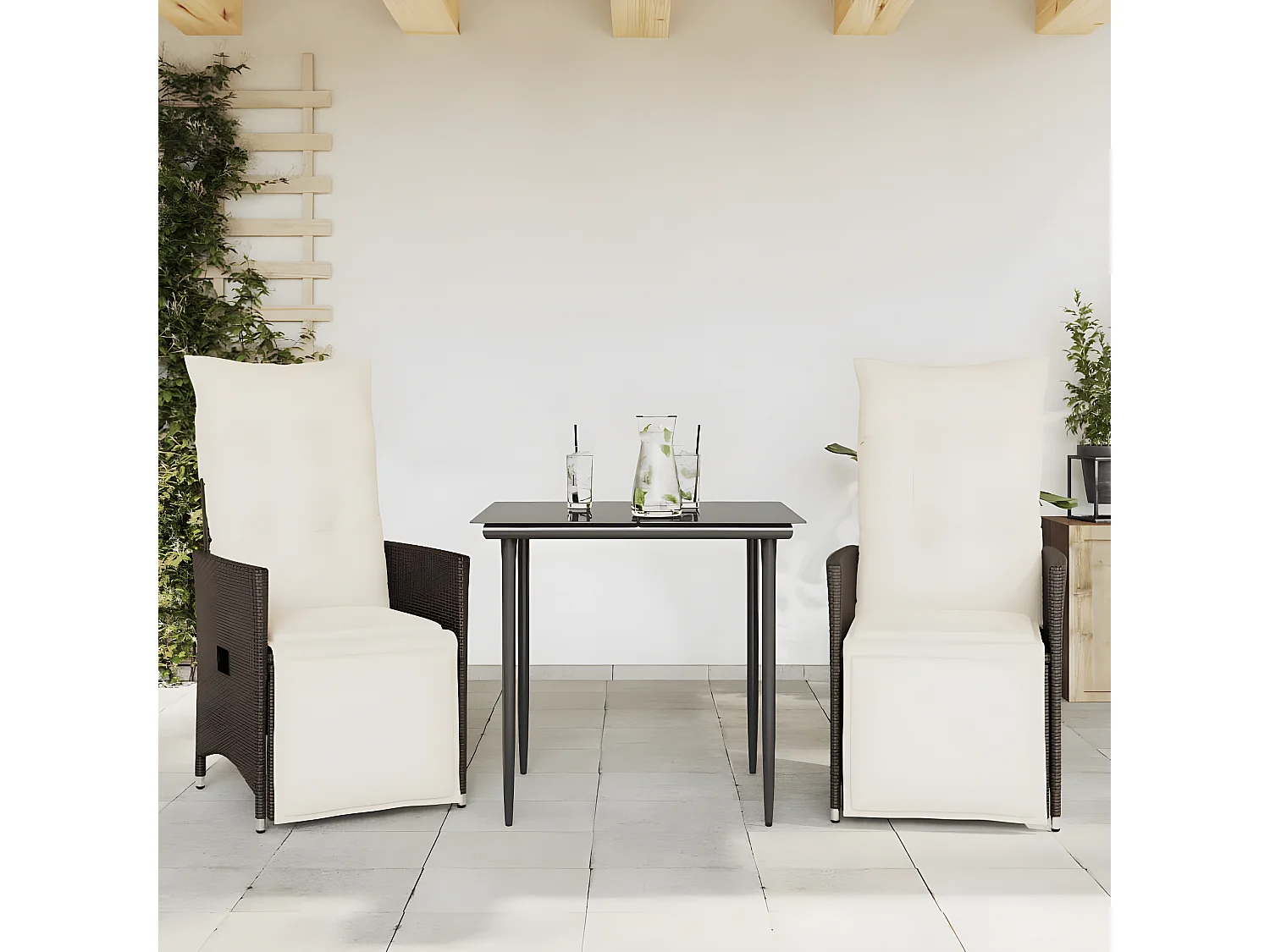 Cadeiras jardim reclináveis 2pcs c/ almofadões vime PE castanho PT990227