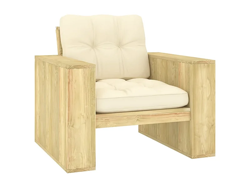 Cadeira de jardim c/ almofadões cor creme pinho impregnado PT566273