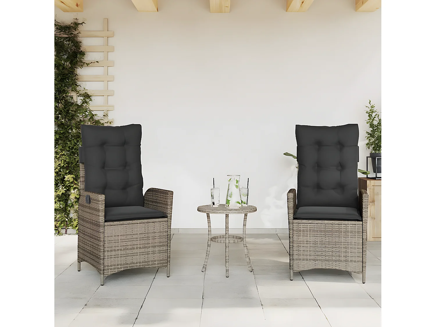 Lot de 2 Chaises inclinables de jardin et coussins gris rotin FR41062