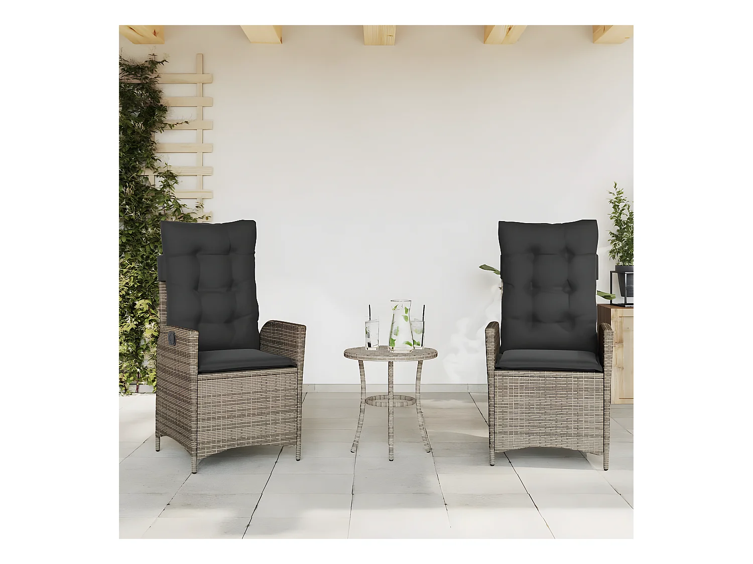 Lot de 2 Chaises inclinables de jardin et coussins gris rotin FR41062