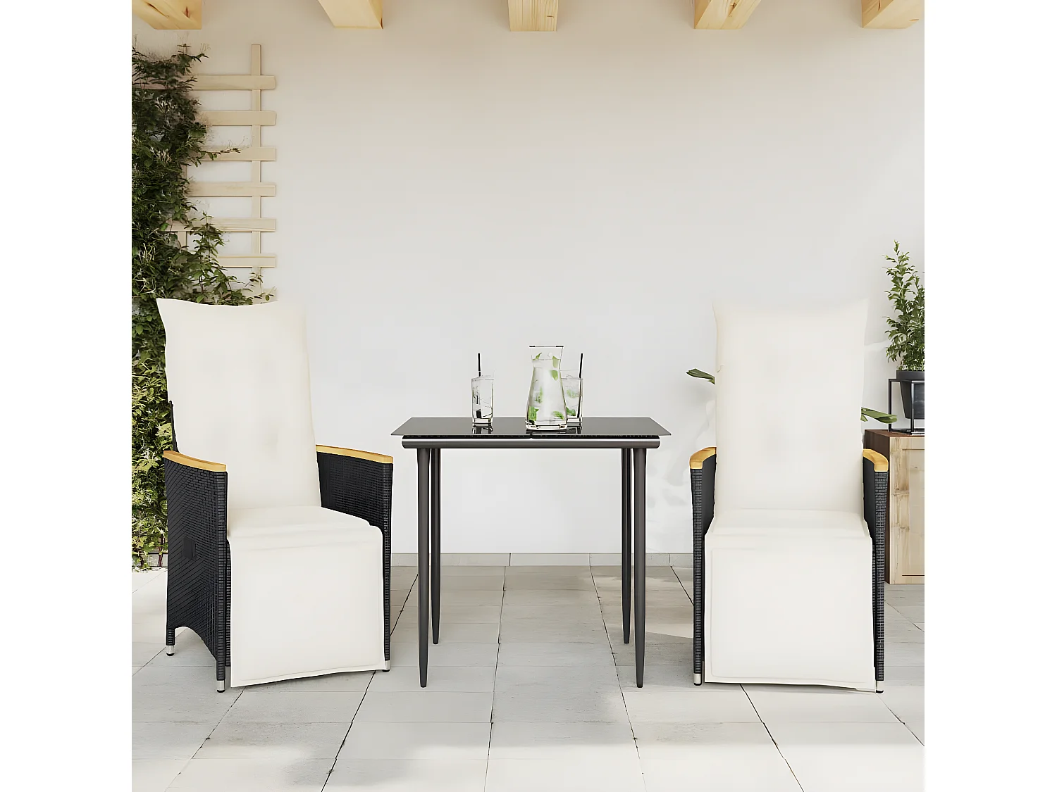 Juego de 2 Sillones reclinable jardín cojines ratán sintético negro ES312544