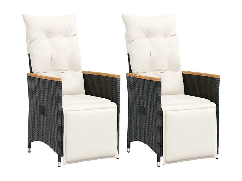 Lot de 2 Chaises inclinables de jardin et coussins noir rotin FR27400