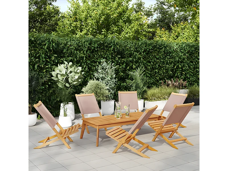 Cadeiras jardim dobráveis 6pcs tecido/madeira cinza-acastanhado PT756003