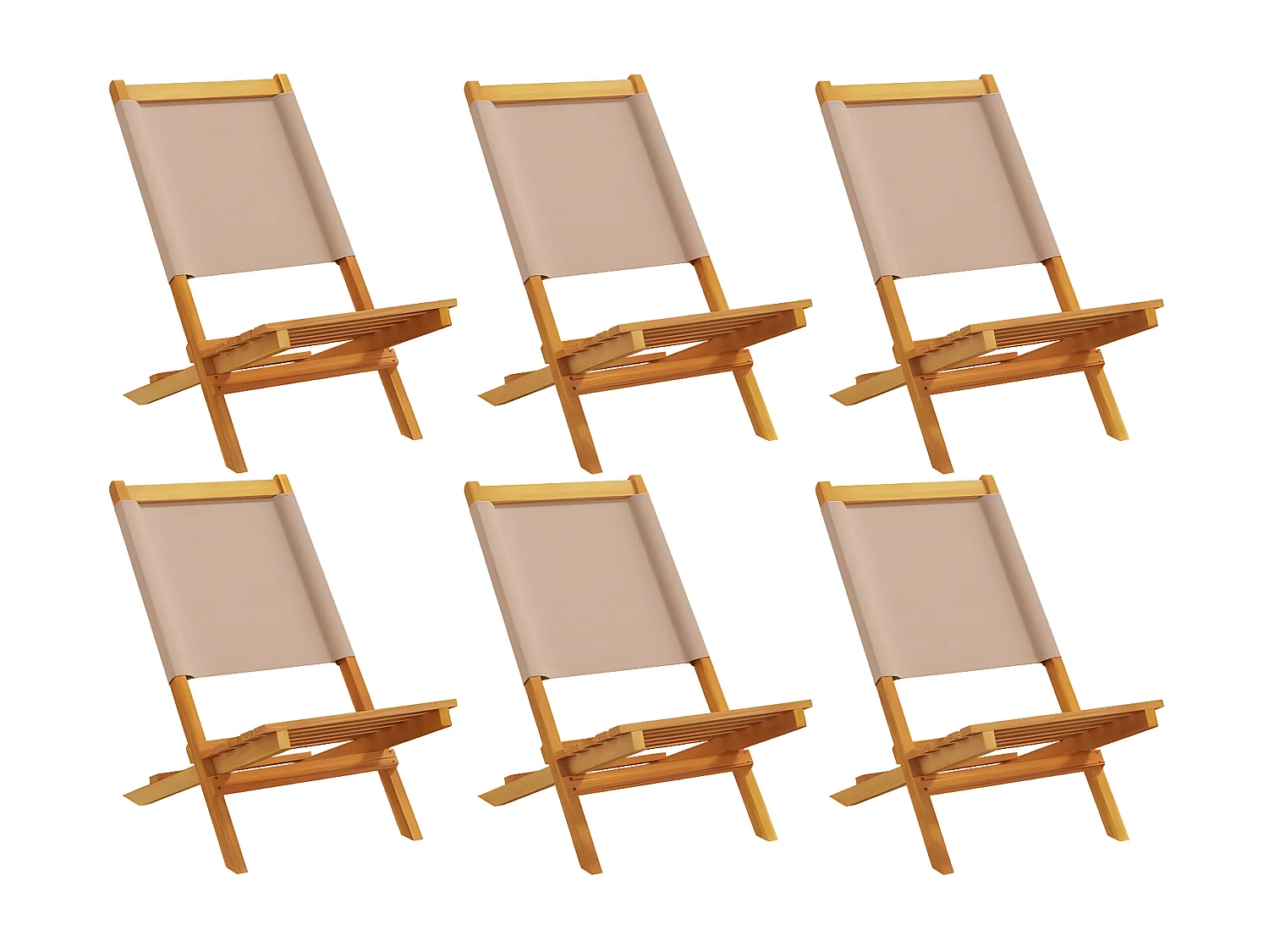 Lot de 6 Chaises de jardin pliantes taupe tissu et bois massif FR32527