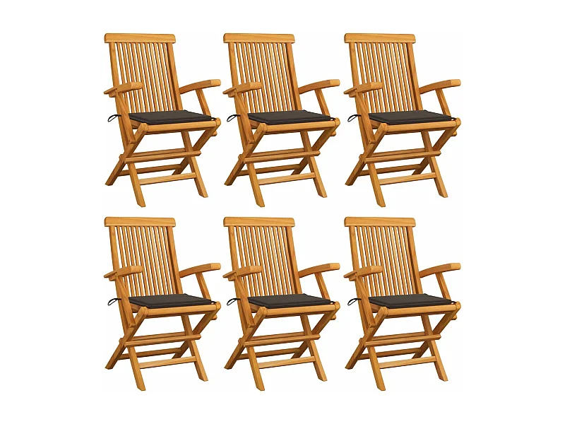 Cadeiras de jardim c/ almofadões cinza-acast. 6 pcs teca maciça PT153977