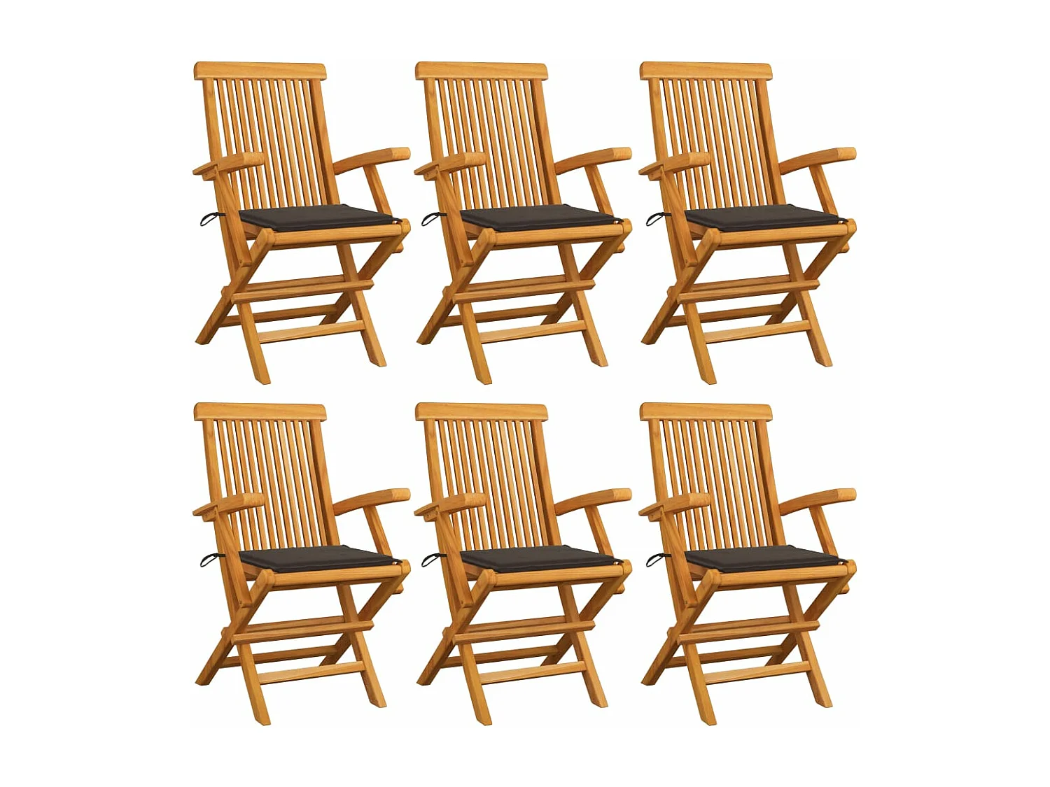 Cadeiras de jardim c/ almofadões cinza-acast. 6 pcs teca maciça PT153977