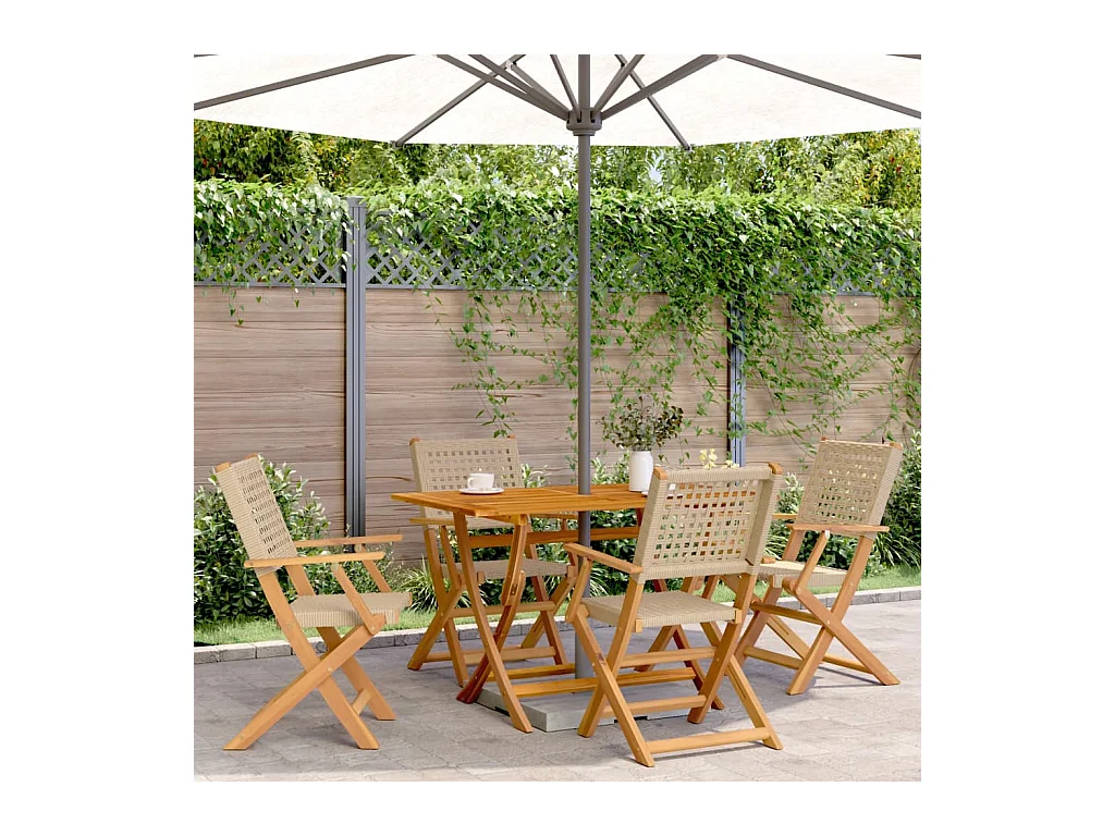 Lot de 4 Chaises de jardin pliantes beige rotin et bois massif FR76968