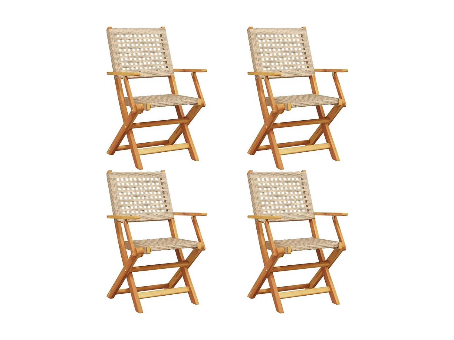 Lot de 4 Chaises de jardin pliantes beige rotin et bois massif FR76968